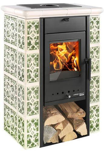 Haas+Sohn | Kaminofen Tirol 343.15-C perl-schwarz/grün-weiß | 6 kW
