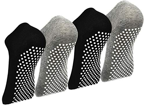 Yoga Socken Anti-Rutsch Socken - 4 Paar Pilate Trampolin Ballett Socken for Damen Herren 35-46