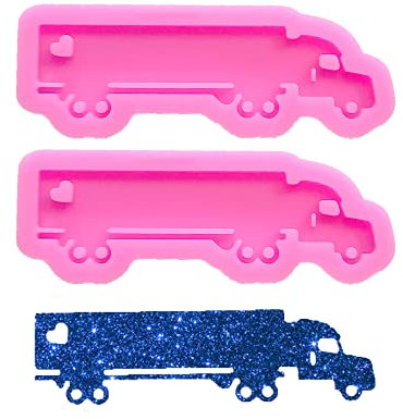 2 PCS Shiny Glossy Wheeler Truck Shape Silicone Molds for DIY Craft Keychain Polymer Clay Mold Epoxy Pendant Resin Crafting Making Cake Decoration Fondant Mould