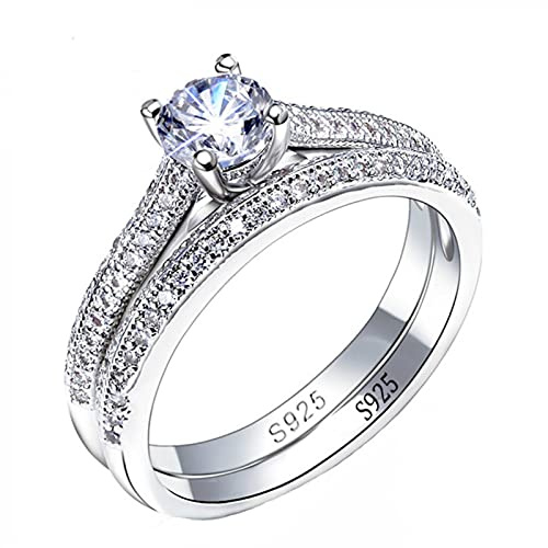 GoodLuck Anillos de Plata 925 para Mujer, diseño Simple, joyería de Moda apilable Doble, Conjuntos Nupciales, Accesorio de Anillo de Compromiso de Boda