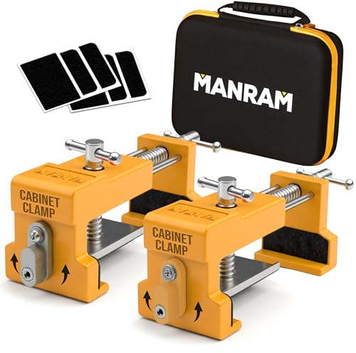 Premium Cabinet Clamps 2 Pack with Protective Case, Solid Cast Steel Construction, Integrated Drill Guide with EVA Pads, Face Frame Alignment Tool Clamp for Cabinet Installation & Woodworking