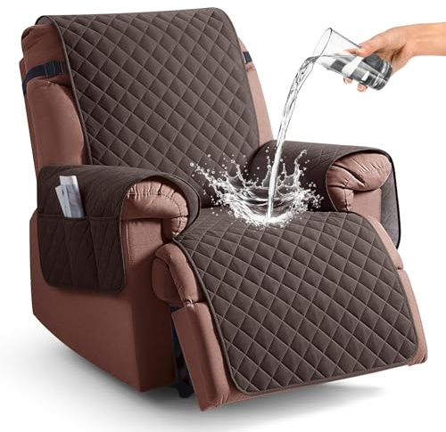 KinCam 100% Waterproof Recliner Chair Cover, Reclining Couch Covers for Pets, Dogs, Recliner Couch Slipcover Furniture Protector with Elastic Straps for Kids(23.6, Chocolate)