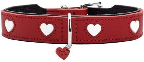 Hunter Love Hundehalsband | weiches, Robustes Rindsleder, einzeln eingenähte Herzen, handgefertigt, Made in Germany, Farbe: Rot/Schwarz, Größe: 42