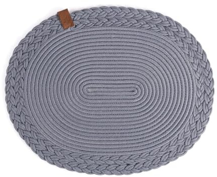 Darido Grau Platzset aus Gewebter Baumwolle, 40x30cm, Handgefertigte Tischdeko, Tischsets Abwaschbar, Hitzebeständiger Tischset Oval, Weihnachten und Wohnungseinrichtungen