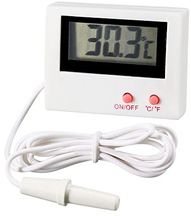 YOKIVE Digital Display Thermometer, -50-85C Waterproof Temperature Monitor with External Probe, Great for Freezer, Refrigerator (White, 55x42mm)