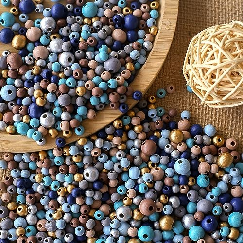 HERZWILD bunte holzperlen zum auffädeln 6/8/10mm mix holzperle farbig bastelnperlen f. DIY schmuck Herstellung (bunt-6/8/10mm)