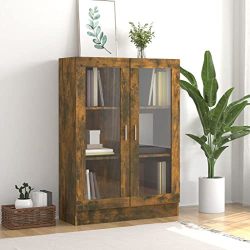 Homvdxl Bodenvitrine, 3-stöckiges hohes Bücherregal mit Glastüren, 3 Würfelregalen, Bücherregal, Sideboard Schrank für Schlafzimmer, Wohnzimmer, Küche, Home Office (Eiche)