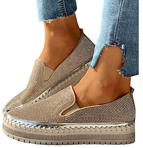 tinetill Sneaker Damen Strass Sneaker Pailletten Laufschuhe Plateau Flache Schuhe Glitzer Loafers Turnschuhe Freizeitschuhe Slip-On Halbschuhe Pailletten Walkingschuhe