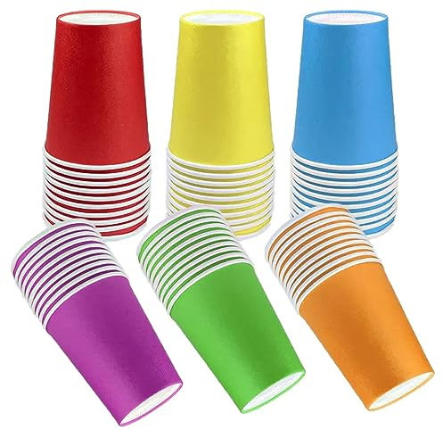 PALUDO 60 Pack Disposable Party Paper Cups - 9 Ounce Multicolor Drinking Cups Biodegradable and Compostable Coloured Paper Cups for Party DIY Holiday Wedding Birthday Activities (6 Colors)