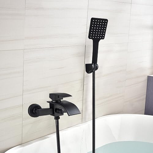 Rubinetto per vasca da bagno a cascata rubinetto nero con doccetta per bagno