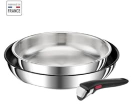 TEFAL INGENIO Set 3 pcs, Poeles 24/28 cm, Poignée, Induction, Revetement antiadhésif + inox, Fabriqué en France, Preference L
