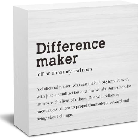 AOZHUO Difference Maker Definition Home Office Decor Wooden Box Sign, Motivational Farmhouse Decorative Positive Office Desk Accessories Wood Plaque Affirmations Wood Table Sign for TV Cabinet Shelf