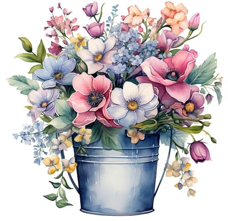 GRAZDesign Wandtattoo Blumen Wiesenblumen im Eimer Wandaufkleber Wanddeko für Schlafzimmer Wohnzimmer Sofa Hintergrund - 51x50cm