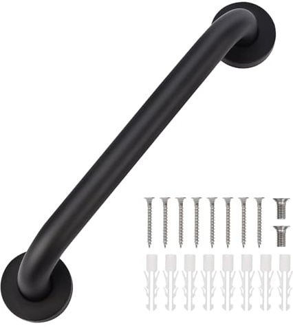 Bath Grab Rails Stainless Steel Shower Hand Rail Safety Handles 30cm Bathroom Handrail Grab Bar Toilet Grab Handle Black Mobility Aids for Elderly Children and Disability