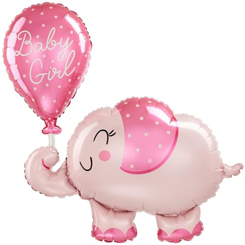 Anagram Folienballon * ELEFANT ROSA BABY GIRL * als Deko und Geschenk zur Geburt eines Babys | Größe: 73x78cm | für Luft und Helium | Ballon Baby Mädchen Luftballon Party Dekoration