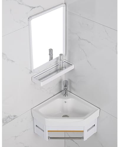 Badezimmer-Waschtischschrank, Eckspüle mit Spiegel, Wandmontage, Kombi-Wasserhahn, großer Stauraum für Zuhause, Küche, Terrasse, Zimmer