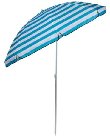 Edco Camp Active Parasol de Jardin Exterieur - Parasol Plage et Balcon - Ombrelle avec Pointe ⌀170 x 200 cm - Petit Parasol - Protection Solaire - Rayé Bleu/Blanc