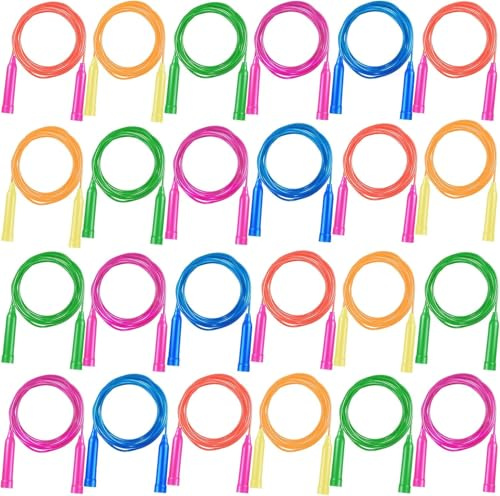 ausurme 24 Pack Jump Ropes, Skipping Rope, 7.3 Feet, Assorted Bright Colors | Colorful Adjustable Outdoor Jumping Ropes, Great Party Favor, for Sports Exercise Activities and Birthday Gifts