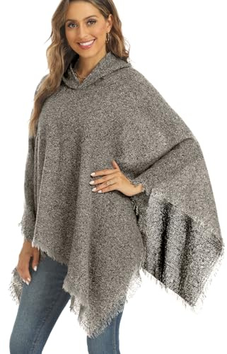 crazy bean Poncho Femme Hiver avec Franges Chaud Pull Chale avec Capuche Poncho Cape Tricoté Douce Cachemire d'Imitation Automne Beige