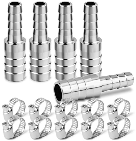 ERGAOBOY 5 Stück 304 Edelstahl Schlauchtülle Reduzierstück 8mm auf 6mm, Schlauchverbinder Reduzierung mit Schlauchschellen für Wasser, Kraftstoff, Luft, Kühlmittel