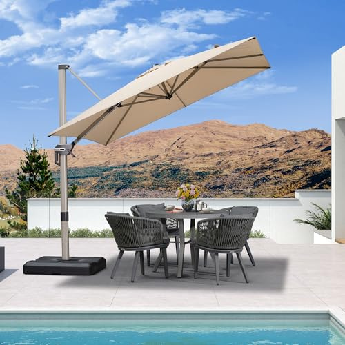 PURPLE LEAF Sonnenschirm 250 x 250 cm Aluminium Ampelschirm Quadratisch 360° Rotation Gartenschirm mit Kurbel Kippbar UPF 50+ Marktschirm Wasserdichter Kurbelschirm für Garten Terrasse, Beige
