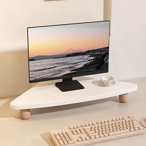 WOTZOV Eck-Monitorständer, dreieckiger Schreibtischaufsatz aus Holz für Computermonitore, stabiles Schreibtisch-Aufbewahrungsregal für das Home-Office, platzsparender Ständer fü,Weiß