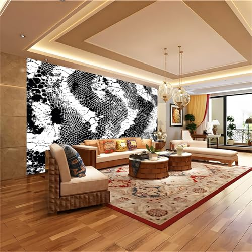 Papel pintado fotográfico 250 x 175 cm roca rota mármol moda Impresión con textura de piel de serpiente decoración de pared, blanco moderno decoración salón fotomurales deblanco y negro