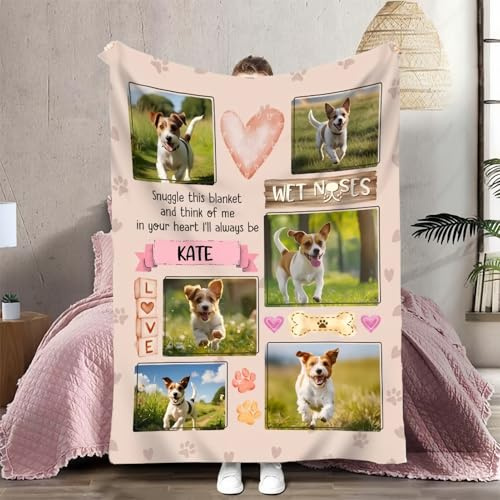 Drawelry Personalisierte Haustier Decken mit Hund Katze Foto Namen Drucken Kuscheldecke Maschinenwaschbar Sofa Bett Hundedecke Katzendecken Weihnachts Geschenke für Frauen, Männer Hundeliebhaber (D8)