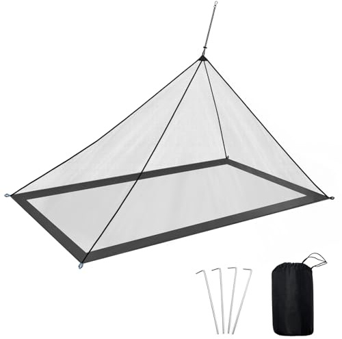 LINSOCLE Camping Moskitonetz, Moskitonetz Reise, Wird für Camping im Freien Reisen, Anti Mücken, Leicht zu Ttragen, Inklusive Tragetasche und Dübel, Schwarz (220x120X100CM no Boden)