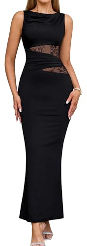 EYNMIN Lace Long Formal Wedding Guest Dress Bodycon Maxi Elegant Cocktail Party Graduation Prom Dresses for Women 2026 Black