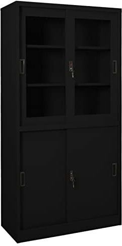Xichuzi Büroschrank mit Schiebetür, Aktenschrank, Werkzeugschrank, Metallschrank, Stahlschrank, Kellerschrank, Universalschrank, Lagerschrank, Garagenschrank, Schwarz 90x40x180 cm Stahl