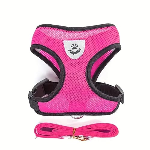 Harnais aéré pour Chat/Chiot + Laisse Offerte même Couleur, Petit Animal. Anti-Traction, réglable. 2 différentes Tailles : Petit, Moyen, 4 Couleurs au Choix. (Rose/Rouge, S)
