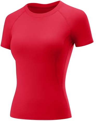 Rapbin Maglietta Sportiva da Donna, per Palestra, Yoga, Girocollo, Leggera, Traspirante, per Allenamento, Corsa, Funzionale, Estiva, Fitness, Colore: Rosso, L