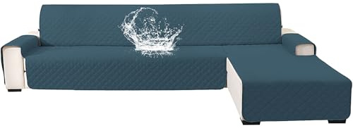 YSTELLAA 100% Wasserdicht Couch Überzug L Form 3 Sitzer, Sofa Cover L Shape Reversibel Universal, Gesteppte Sofa Überzug Ecksofa rutschfest, Couch Bezug Ecksofa Ratzfest Waschbar, Dunkelgrün