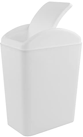 Afromy 15 L Swing Top Trash Can, Slim Kitchen Waste Bin | Durable Plastic with Lid, Space-Saving Narrow Design, White, for Home, Office, Bathroom