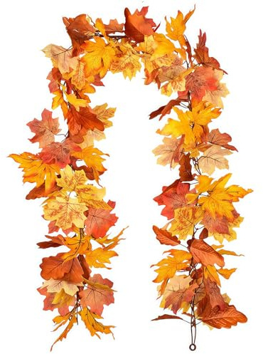 Autumn Maple Leaf Garland - 1 Pack 5.8 Ft Maple Leaf Autumn Garland Decorations for Autumn Decorations Home Fall Decor Halloween