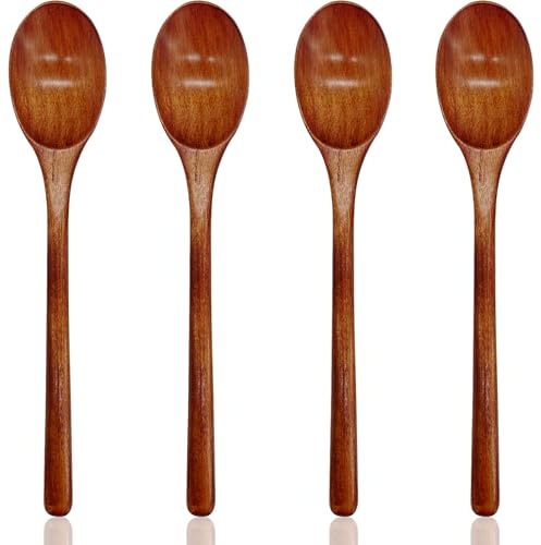 4 Wooden Spoons for Cooking, Wooden Cooking Spoons Set for Baking, Stirring Soup, Coffee, Tea, 23.3 cm Long Handle Wooden Spoons, Natural Wood Mixing Spoons