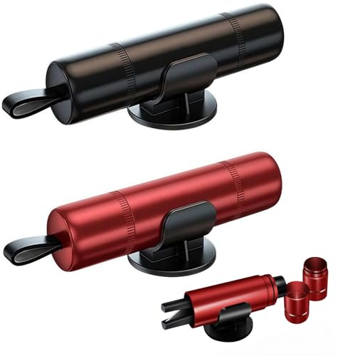 Lot de 2 Marteau de Sécurité pour Voiture, 2 en 1 Marteau Brise Vitre Coupe-Ceintures et Marteaux Brise Vitre d'urgence, Nouveau Marteau d'urgence pour Voiture pour Sauver des Vies(Noir + Rouge)
