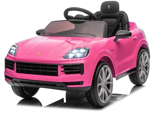 LALAHO Coche eléctrico infantil 12V con mando a distancia de 2,4G, vehículo eléctrico de dos puertas con MP3, música, bocina, luces LED (Rosa)