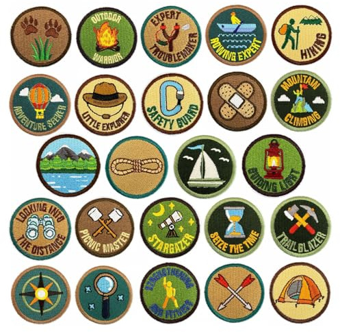 VelvetGlow Parche para Planchar de Camping, Motivos de Aventura al Aire Libre, Aplicaciones Bordadas, decoración DIY para Disfraces, Sombreros, Mochilas, Regalos de Fiesta, 24 Piezas