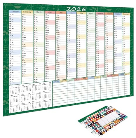 Calendario da parete 2026, layout di pianificazione scrivibile, 70 x 50 cm, calendario annuale da parete, poster 2026, design per impostazione obiettivi, per dormitorio, studio, camera da