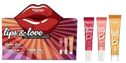 L’ERBORISTICA ATHENA’S | Set Labbra Lips & Love con 2 Lip Balm Glossy e 1 Lip Scrub, Idratante, Nutriente ed Esfoliante per Labbra Morbide, Voluminose e Profumate, Made in Italy