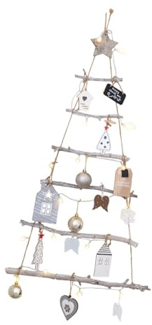 Oshhni Weihnachtsbaum für die mit Beleuchtung, schmuck, Weihnachtsdeko, Holzleiter für die Weihnachtszeit, Style C