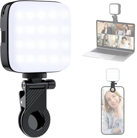 Rechargeable LEDs Selfie Light,3 Lights Modes - Clip on Phone/Laptop/Camera Light-for Makeup,YouTube,TikTok Live Streaming,Photography Vlog/Pictures/Meetings-Warmer Atmosphere