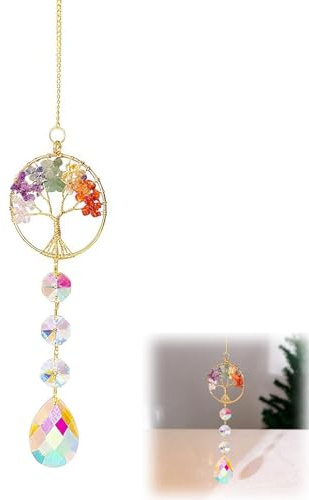 Tree of Life Crystal Suncatcher – Rainbow Maker Sun Catchers for Windows Hanging Ornament – Natural Spiritual Gifts for Women Home Garden Decoration