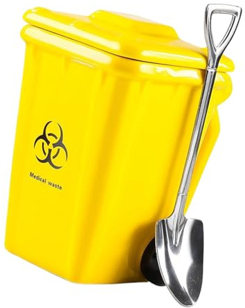 ZWTPGKRD Taza de cerámica resistente en divertido diseño de cubo de basura, cuchara para mezclar bebidas, fácil de limpiar, acabados, taza de forma divertida