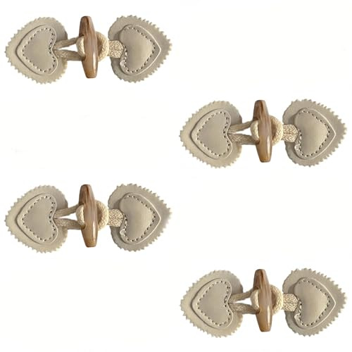 4 Stück Knebelknöpfe Leder Herzform Beige Knebelverschluss zum Annähen für Dufflecoat Mantel Jacken Knöpfe für Strickjacke Hochwertige Dufflecoat Verschluss Ersatzknöpfe für DIY Kleidung Nähen