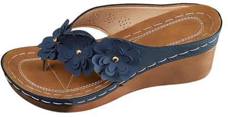 CEWIFO Flip Flop Donna Pantofole Estive Donna Sandali Ciabatte Donna con Tacco a Cuneo e Stile Pesce per Estivo Casual (Blue, 42)