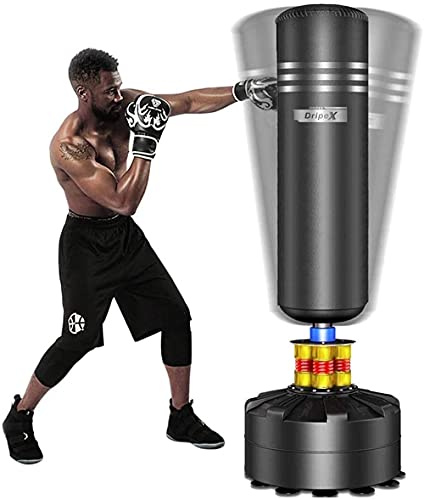 Dripex Sac de Frappe Boxe 175 cm Adulte sur Pied avec 12 ventouses Noir