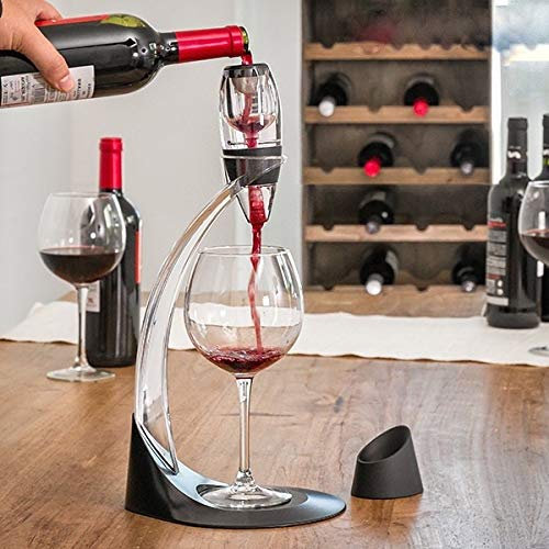Modezvous - Decantador de aireador de vino profesional, aireador de vino de lujo, filtro con soporte y base para amantes del vino, color negro
